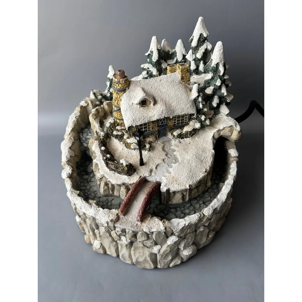 Thomas Kinkade Snow Covered Cottage Water Fountain Christmas Decor Lighted